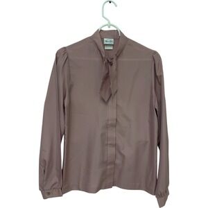 Manor Park Vintage Blouse Mauve Pink Womens Size‎ 10 neck Bow Tie Long Sleeve